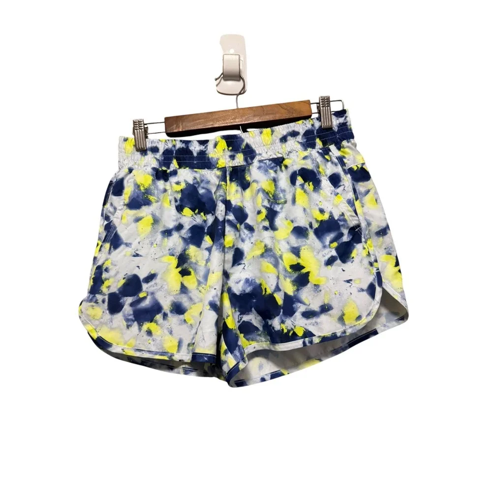 Athletic Works Running Shorts Womens S 4-6 Blue Yellow Excellent Tie Dye Pockets